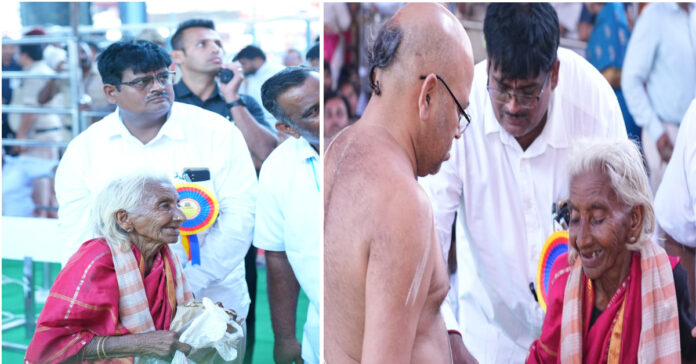 పింఛన్ నగదుతో సీతమ్మ వారికి నగ సమర్పించిన వృద్ధురాలు