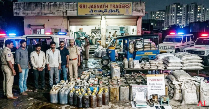 గచ్చిబౌలిలో భారీగా కల్తీ నూనెలు, గోధుమ పిండి తయారీ