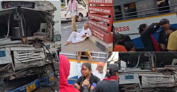 Buses driven by hired drivers cause road accident in Karimnagar
