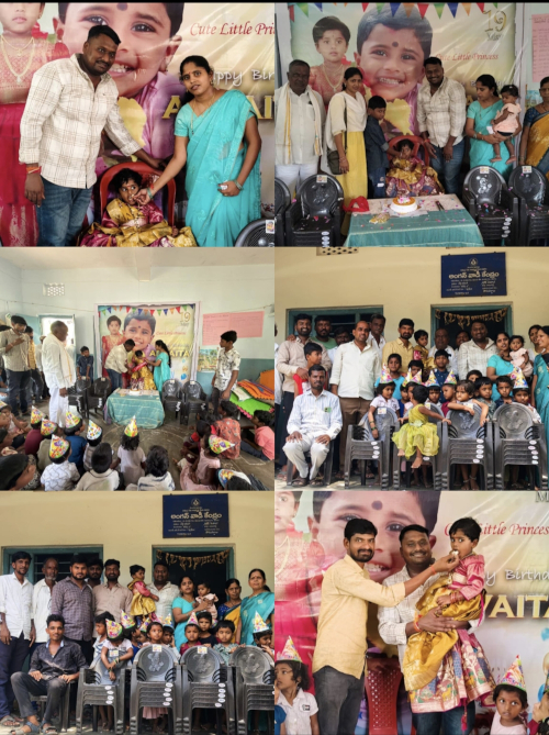 కుమార్తె పుట్టినరోజున అంగన్వాడీకి కుర్చీల వితరణ