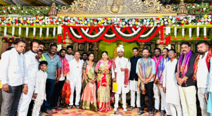 MLA Thota blesses the bride and groom
