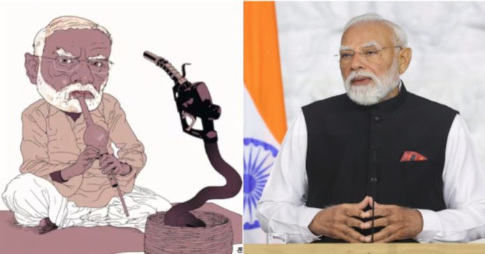 పాములు పట్టే వాడిలా మోడీ కార్టూన్