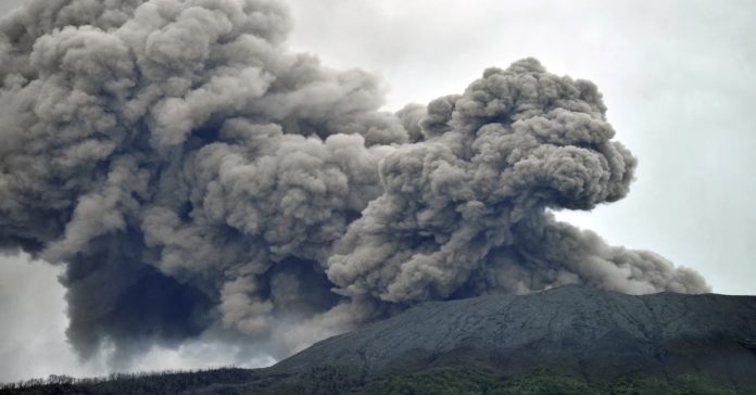 Volcano erupts