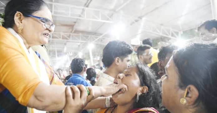 Grand distribution of fish prasadam