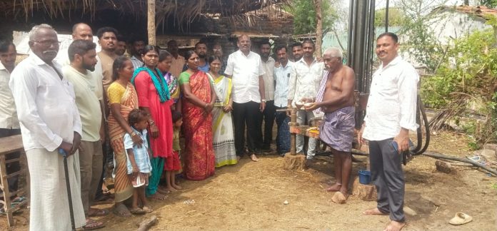 Sarpanch gets a borewell drilled in the Goddess Lakshmi temple premises.