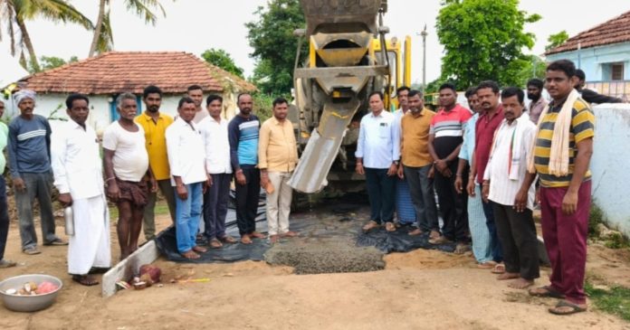 CC road works begin in Rudraram.