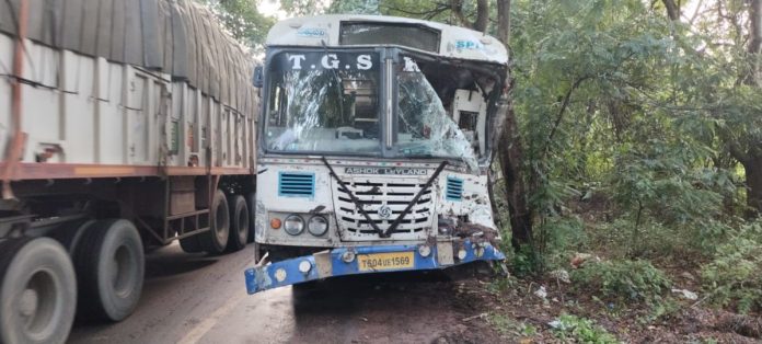 RTC bus hit by a tractor