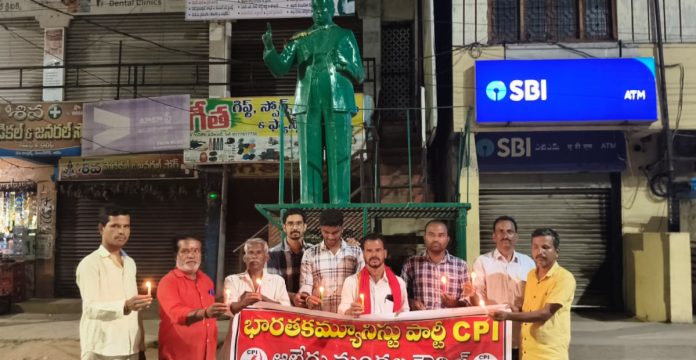 Candlelight demonstration at the Ambedkar statue.