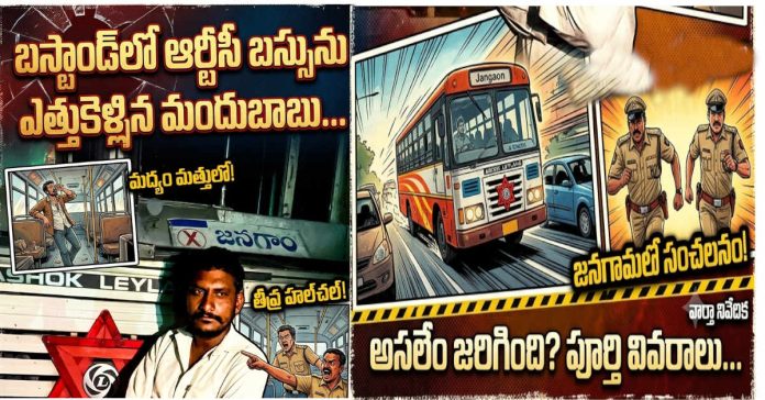 బస్టాండ్లో ఆర్టీసీ బస్సును ఎత్తుకెళ్లిన మందుబాబు…