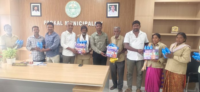 Footwear and coconut oil distributed to municipal staff.