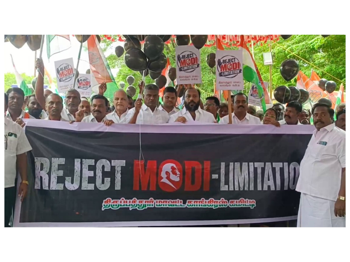 Congress protests against delimitation in Tamil Nadu.