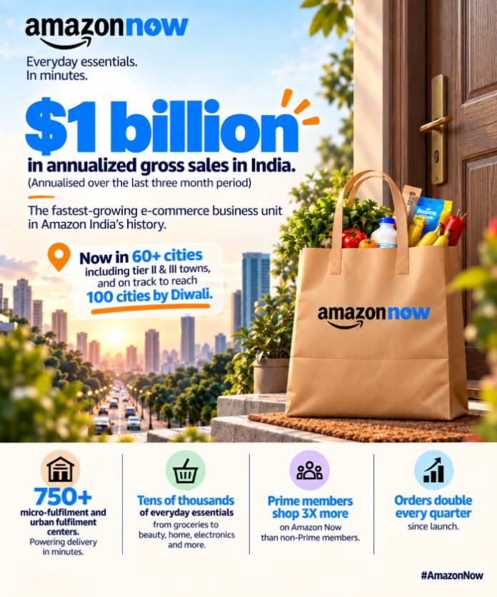 వార్షిక మొత్తం విక్రయాల్లో 1 బిలియన్ డాలర్ను అధిగమించిన అమెజాన్ నౌ